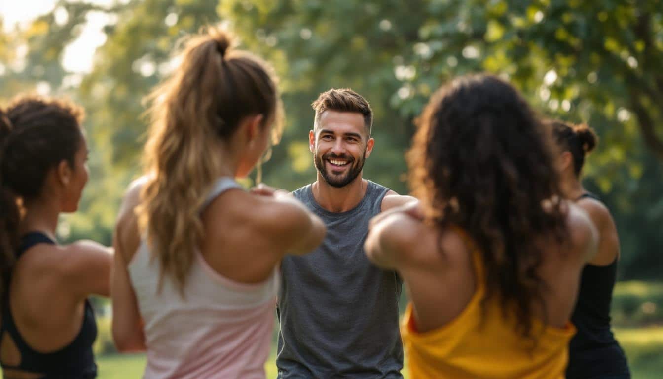 entrenador con varios alumnos al aire libre
